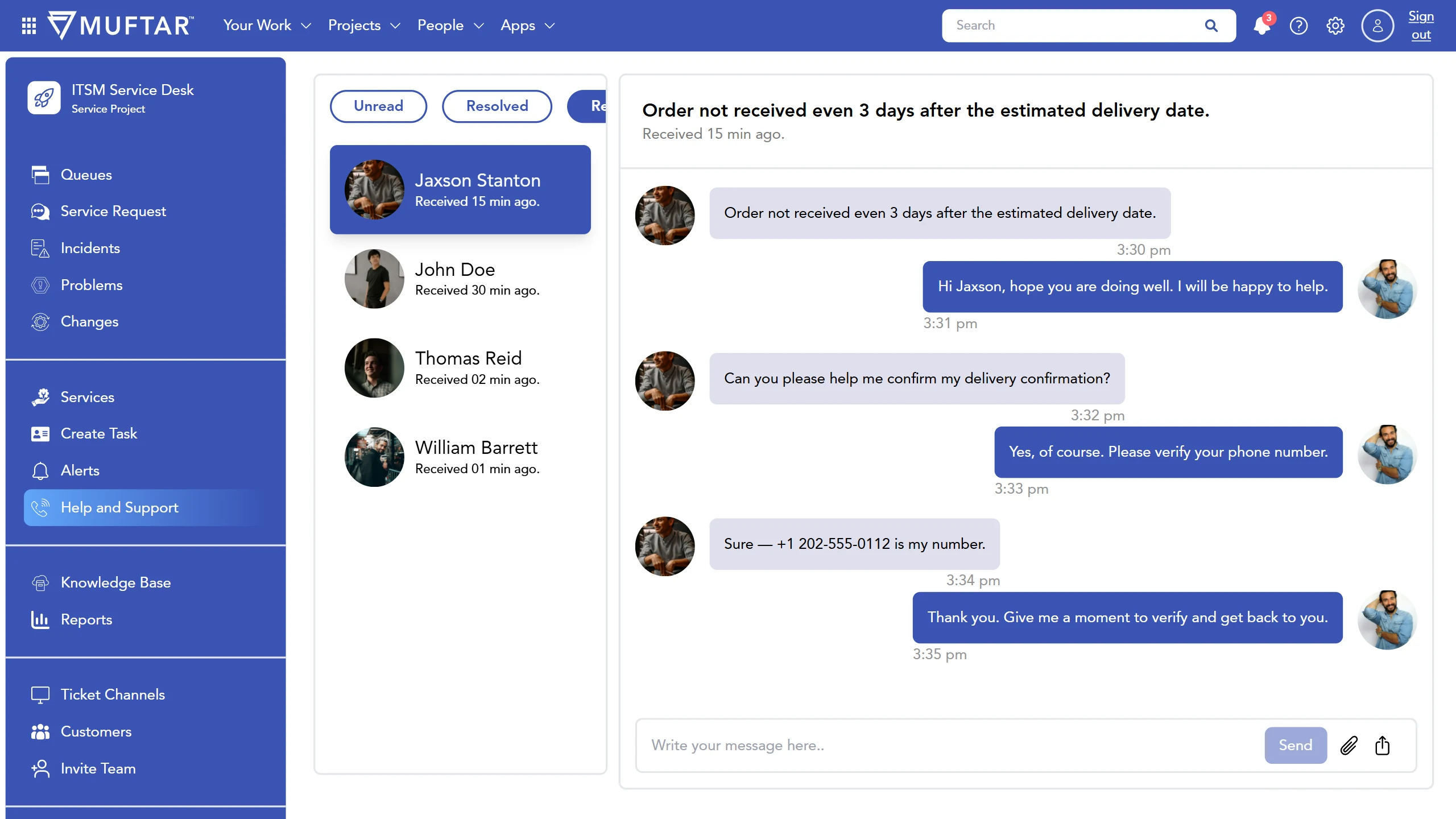 Console chat support inbox